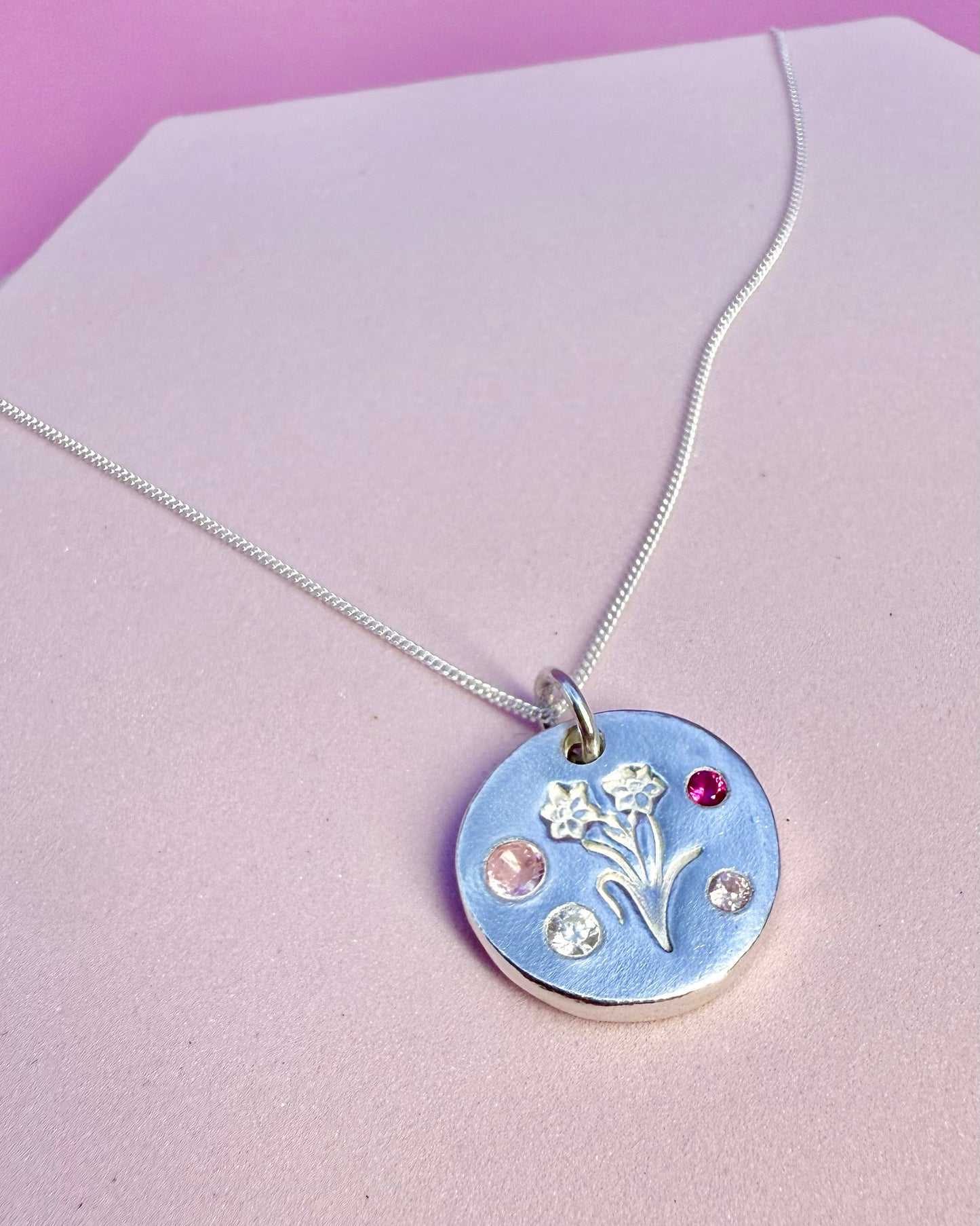 (Made to order) Daffodil necklace - solid silver with cubic zirconia