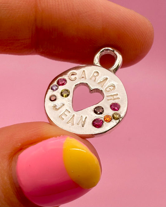 (Made to order) Heart Coin - Solid silver with Cubic Zirconia
