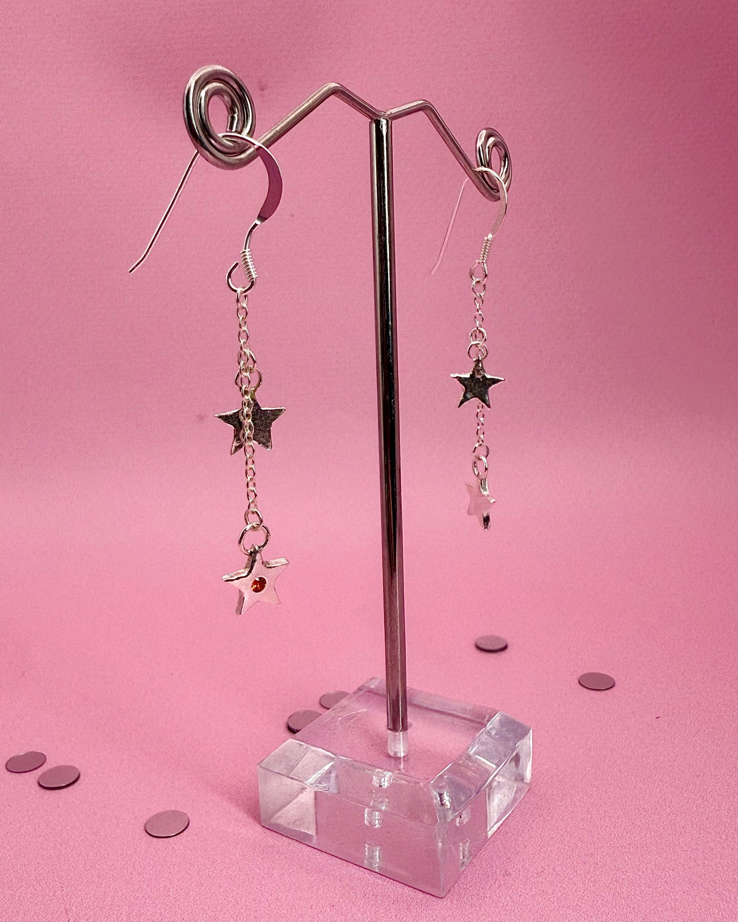 (Made to order) Shooting star drop earrings - solid fine silver