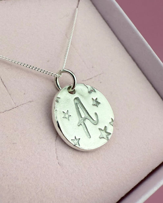 (Made to order) Seren Initial Pendant - Solid Fine Silver