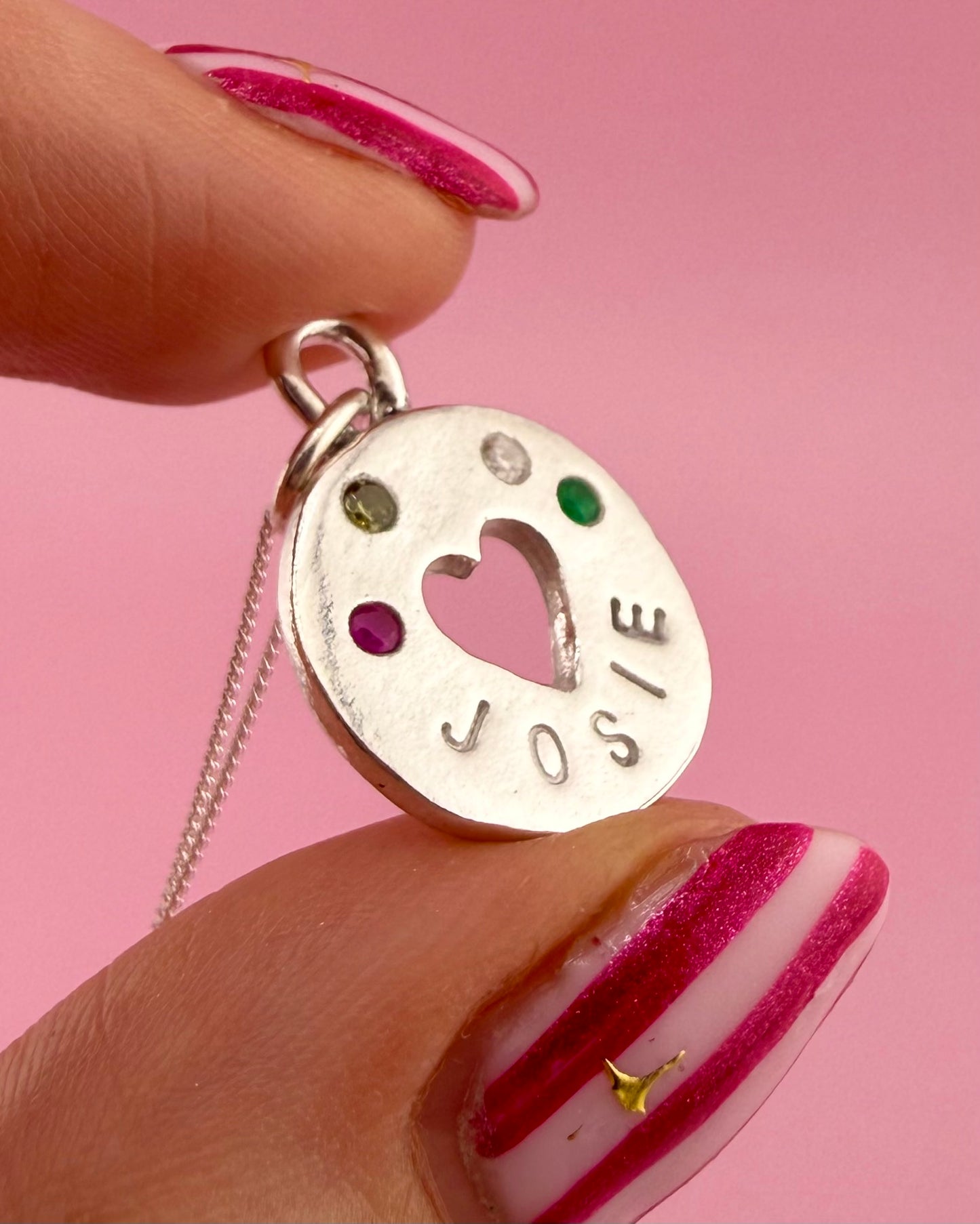 (Made to order) Heart Coin Necklace - Solid silver with Cubic Zirconia