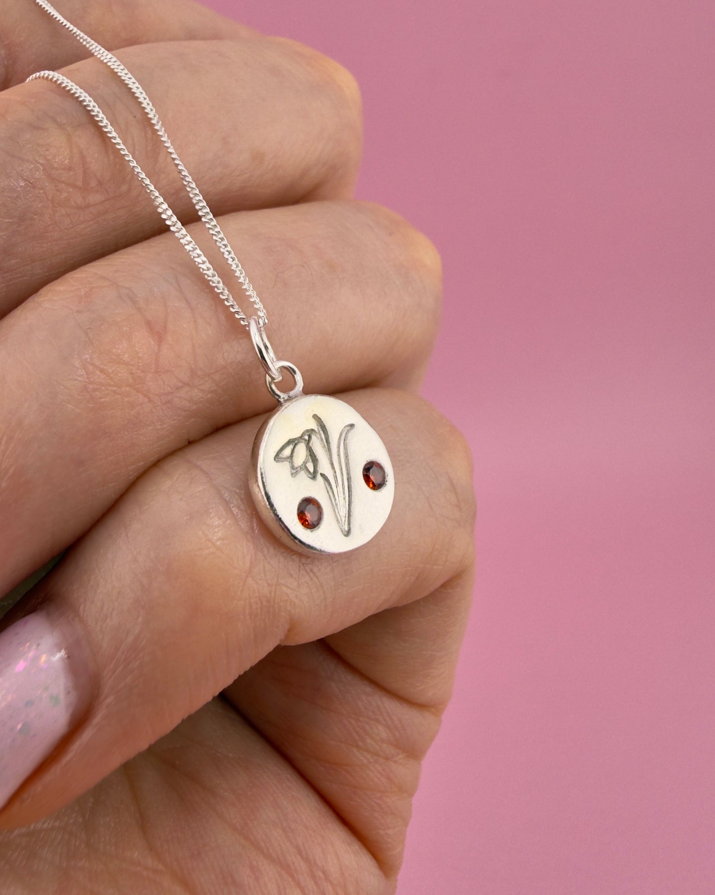 Personalised Mini Birth Flower Necklace - Solid Fine Silver
