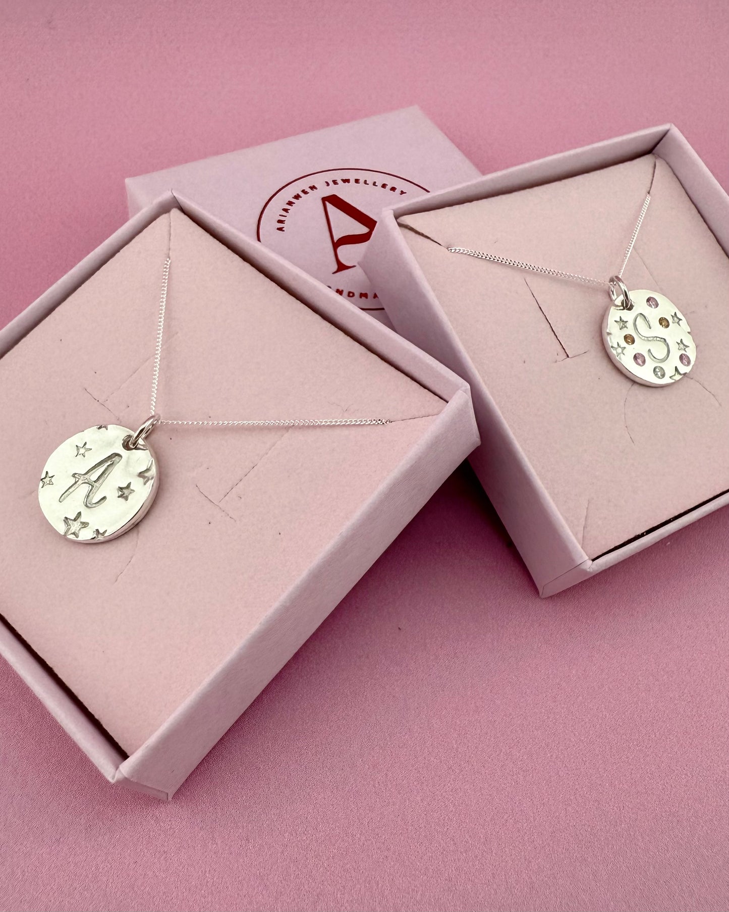 (Made to order) Seren Initial Necklace - Solid Fine Silver with Cubic Zirconia Gemstones