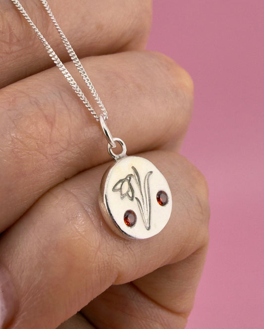 (Made to Order) Mini birth flower necklace - solid fine silver