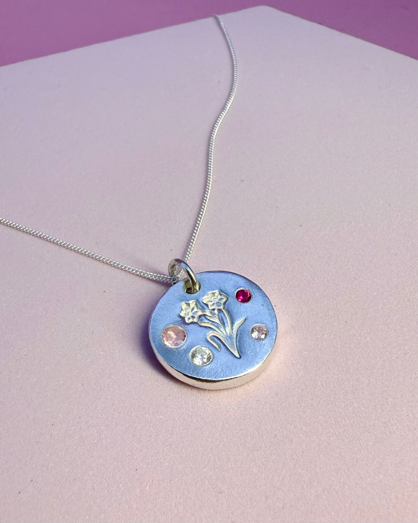 (Made to order) Daffodil necklace - solid silver with cubic zirconia