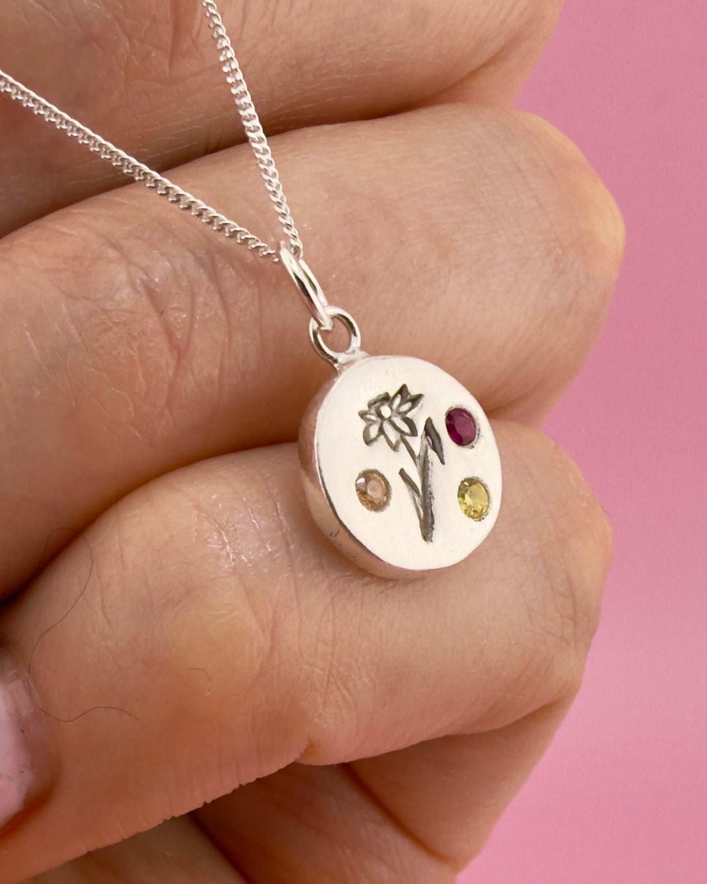 Personalised Mini Welsh Daffodil Necklace - Solid Fine Silver