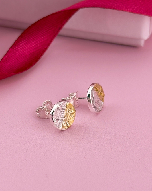 Mixed Metal Celtic Knot Stud Earrings - Solid Fine Silver with 24k Gold