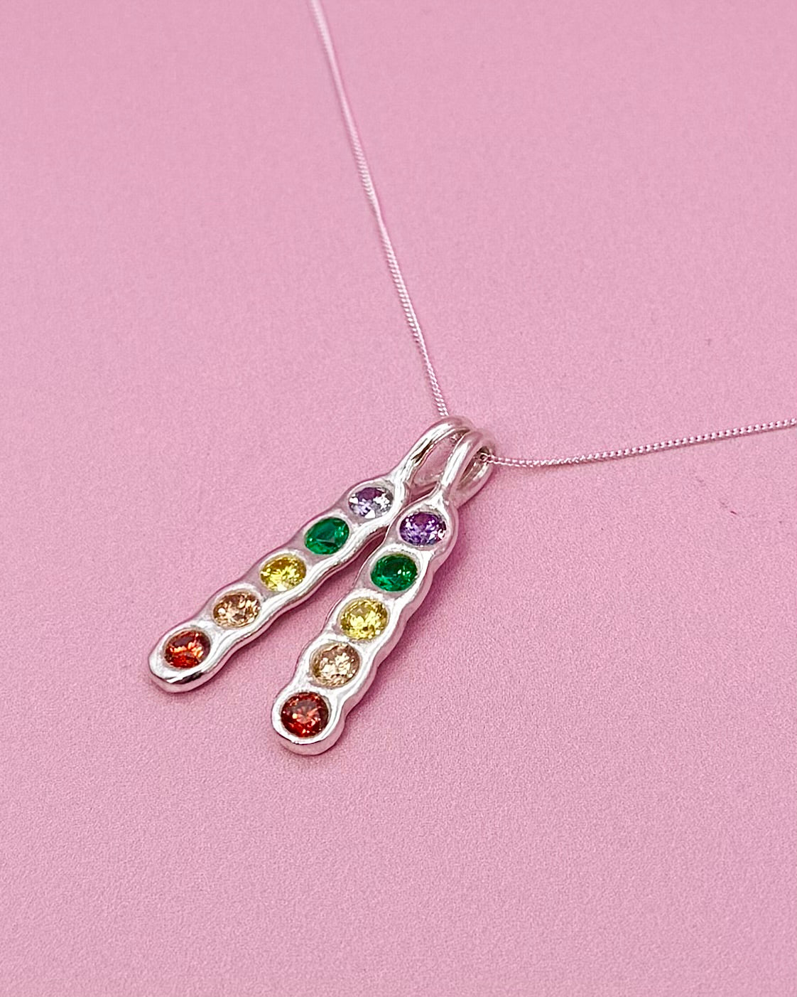 Rainbow pendant - solid silver with cubic zirconia