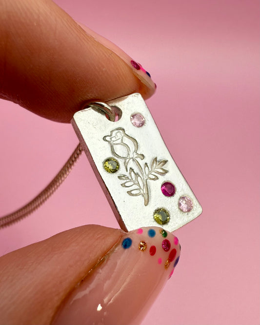 (Made to order) Birth Flower Pendant - Solid Silver with Cubic Zirconia Gemstones