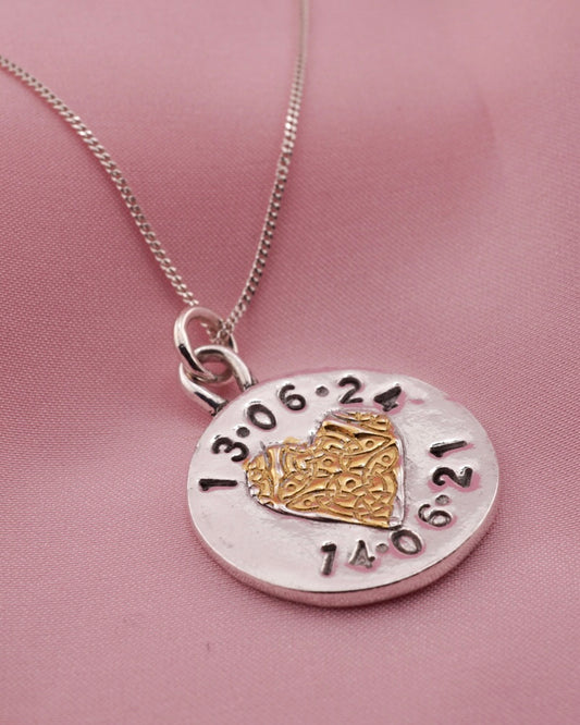 (Made To Order) Gold Celtic Heart Necklace - Fine Silver with 24k Gold