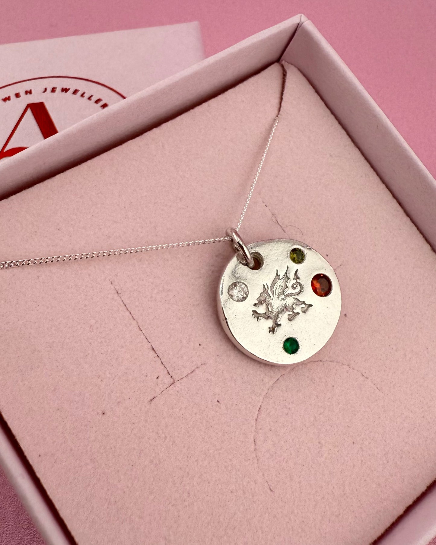 (Made to order) Draig Cymraeg Welsh Dragon Necklace - Solid Silver With Cubic Zirconia