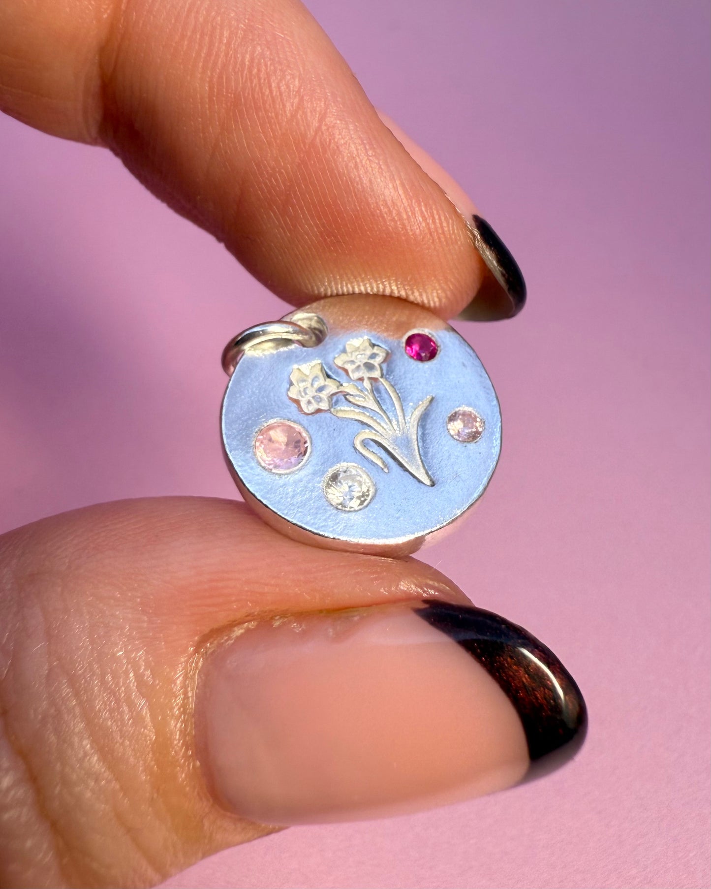 (Made to order) Daffodil necklace - solid silver with cubic zirconia