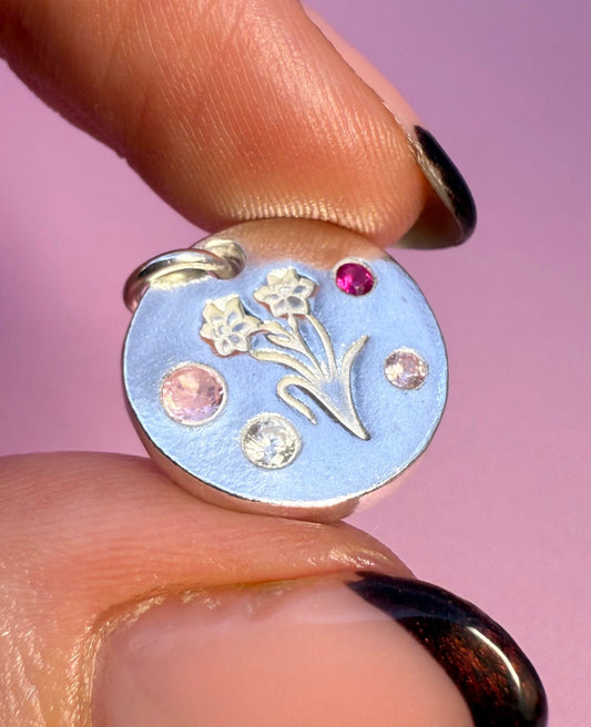 (Made to order) Daffodil necklace - solid silver with cubic zirconia