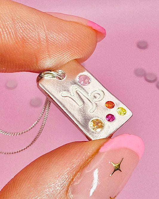 (Made to order) Zodiac Pendant - Solid Fine Silver With Cubic Zirconia Gemstones