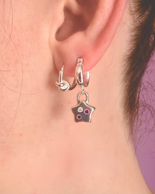 (Made to order) Confetti Star Hoops - Solid silver with confetti-style cubic zirconia