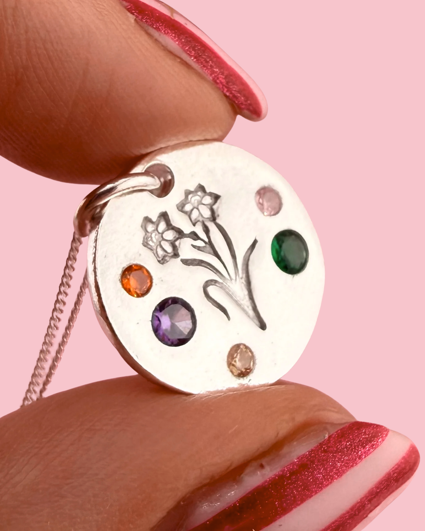 (Made to order) Daffodil necklace - solid silver with cubic zirconia