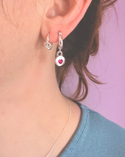 (Made to order) Jammie Heart Hoops - Silver ruby heart earrings