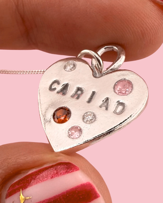 (Made to order) Calon Cymraeg Heart Necklace - Solid Silver with Cubic Zirconia