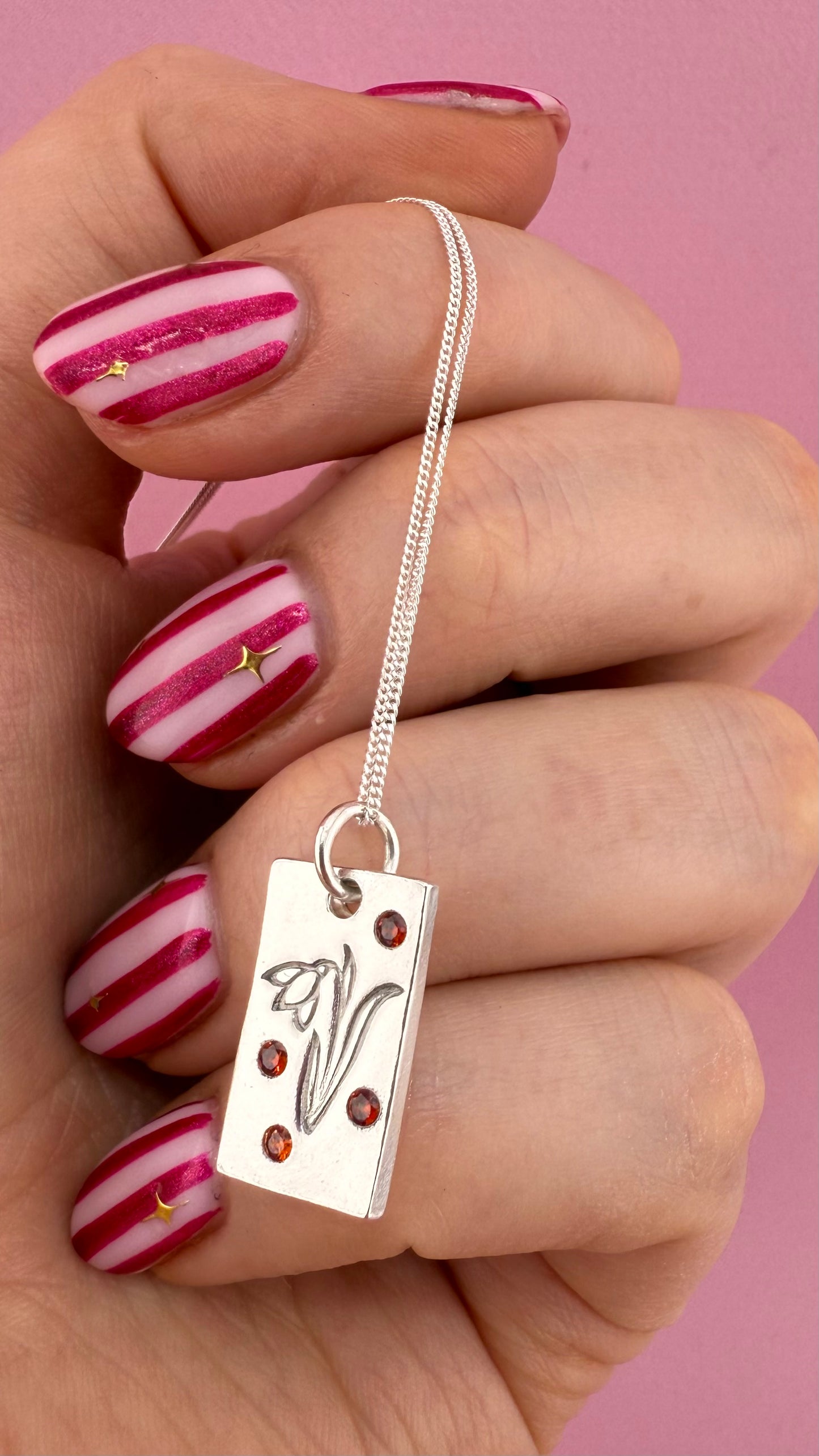 (Made to order) Birth Flower Necklace - Solid Silver with Cubic Zirconia Gemstones