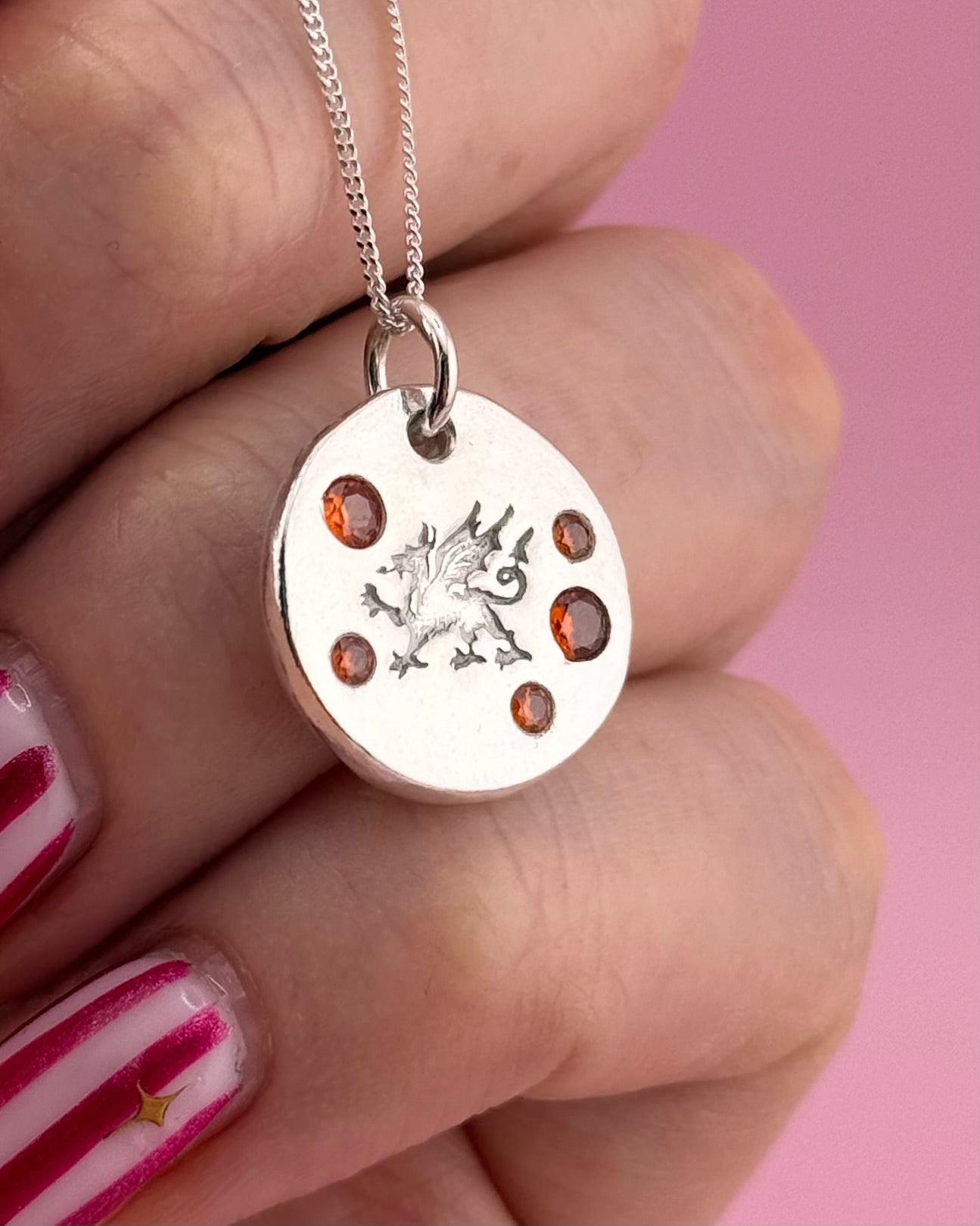 (Made to order) Draig Cymraeg Welsh Dragon Necklace - Solid Silver With Cubic Zirconia