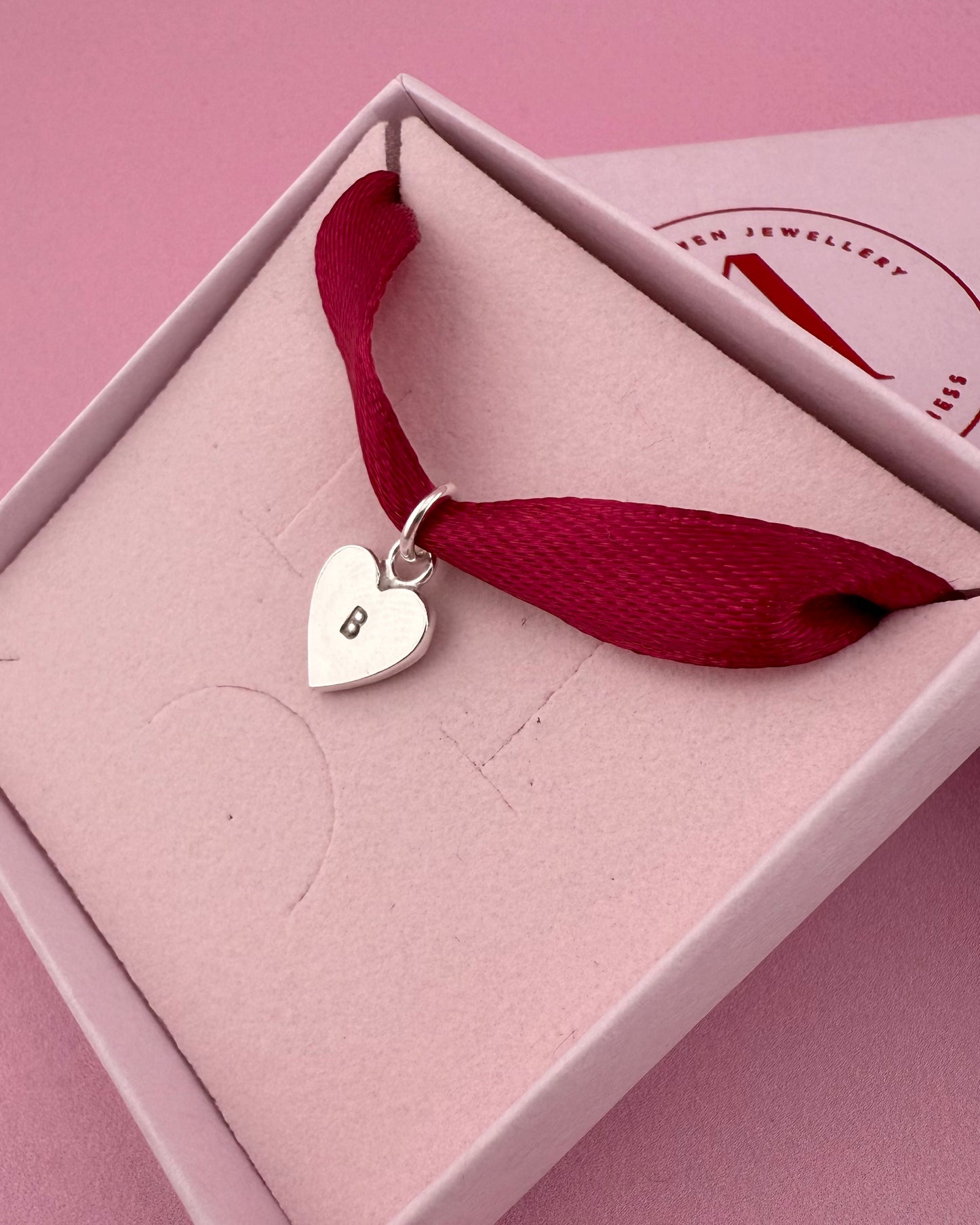 (Build Your Own) Love Letter Charm – Silver Heart Shaped Initial Charm