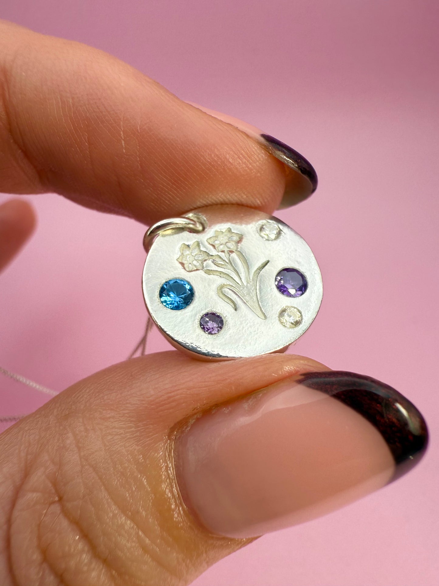 (Made to order) Daffodil necklace - solid silver with cubic zirconia