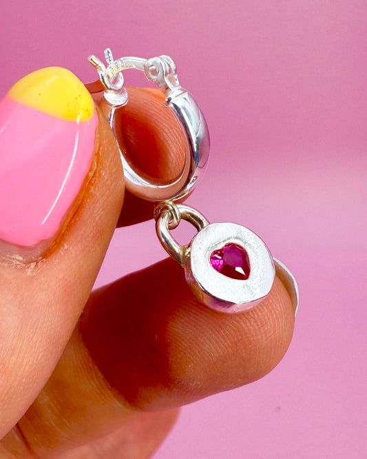 (Made to order) Jammie Heart Hoops - Silver ruby heart earrings