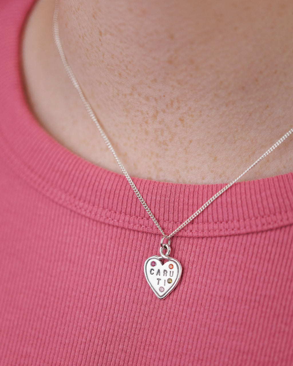 Personalised Heart Loop Necklace - Solid Fine Silver With Cubic Zirconia