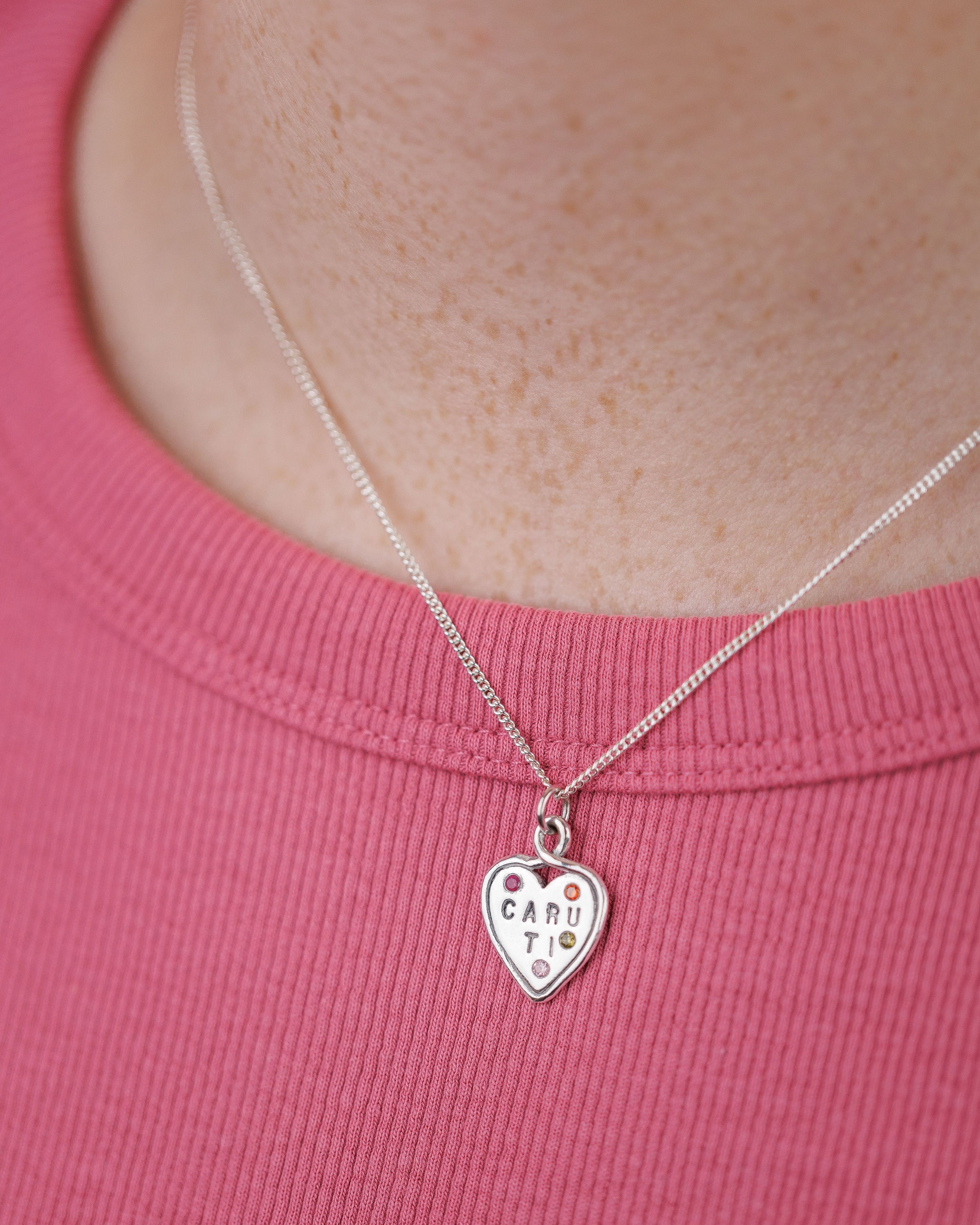 Personalised Heart Loop Necklace - Solid Fine Silver With Cubic Zirconia