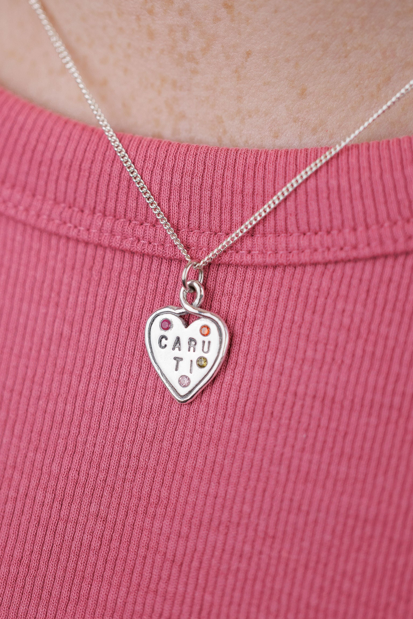 (Made to order) Heart Loop Necklace - Solid Silver with Cubic Zirconia