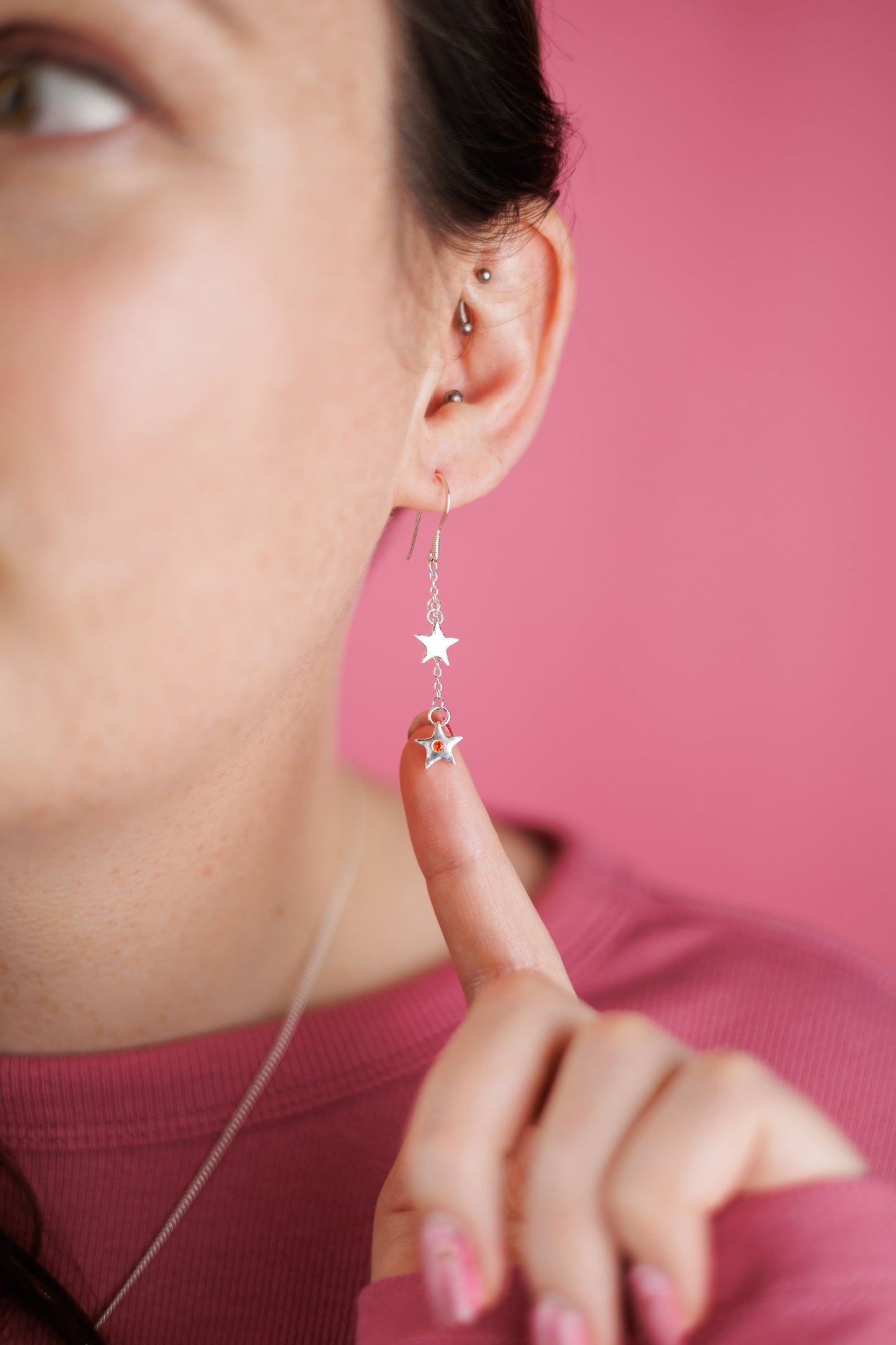 (Made to order) Shooting star drop earrings - solid fine silver