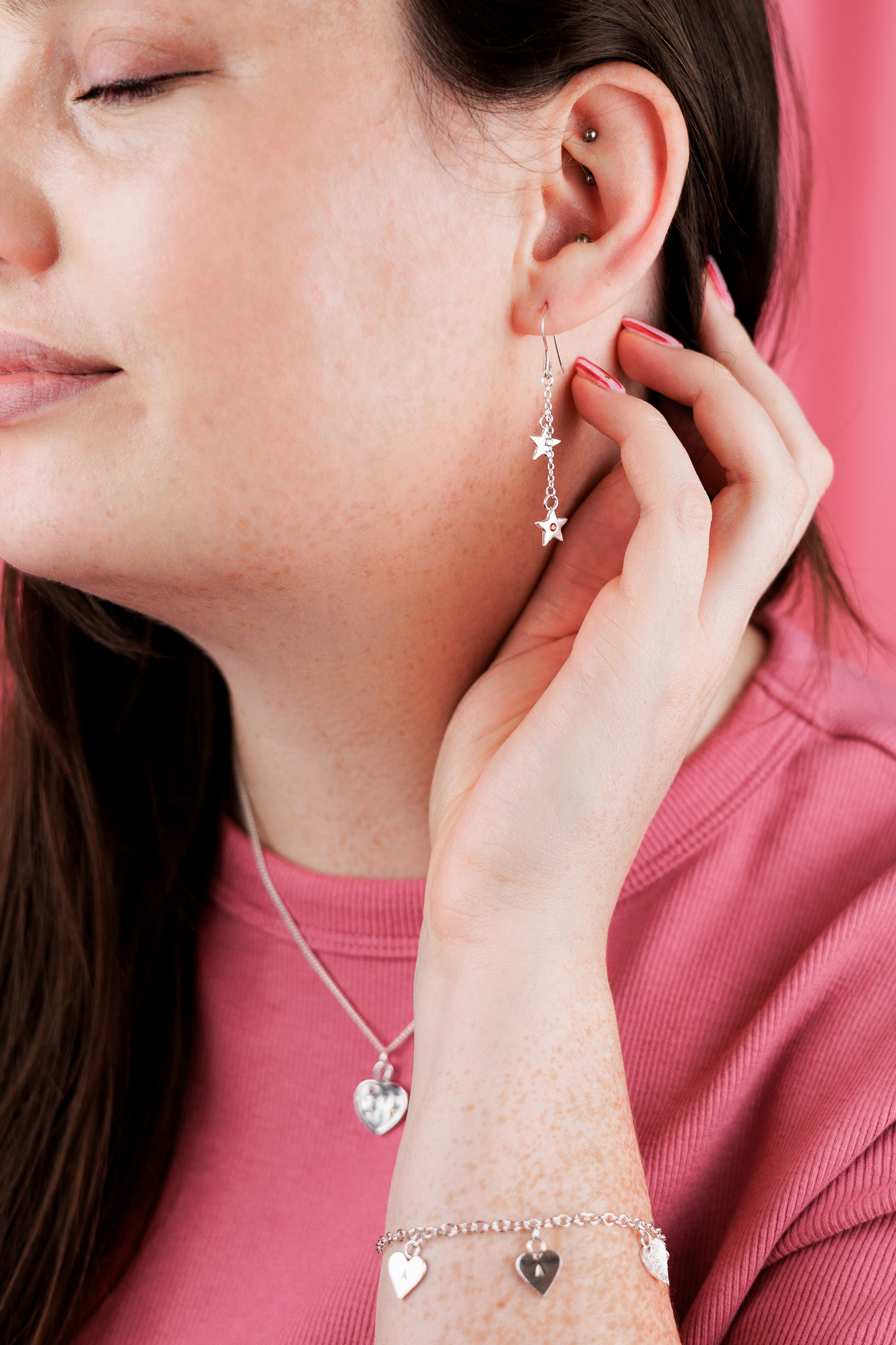 (Made to order) Shooting star drop earrings - solid fine silver