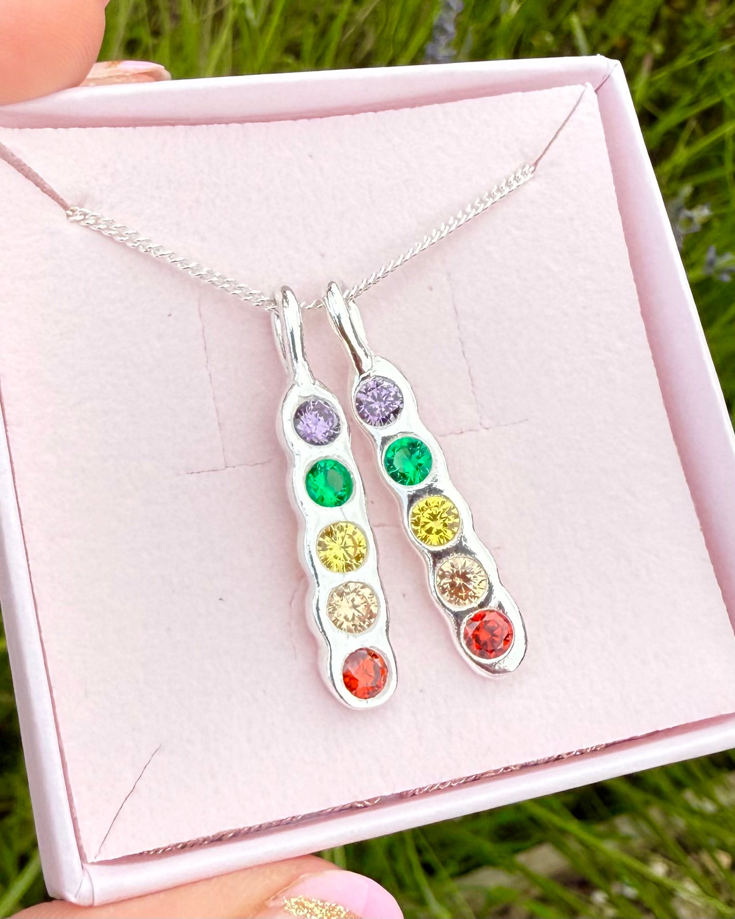 Rainbow pendant - solid silver with cubic zirconia