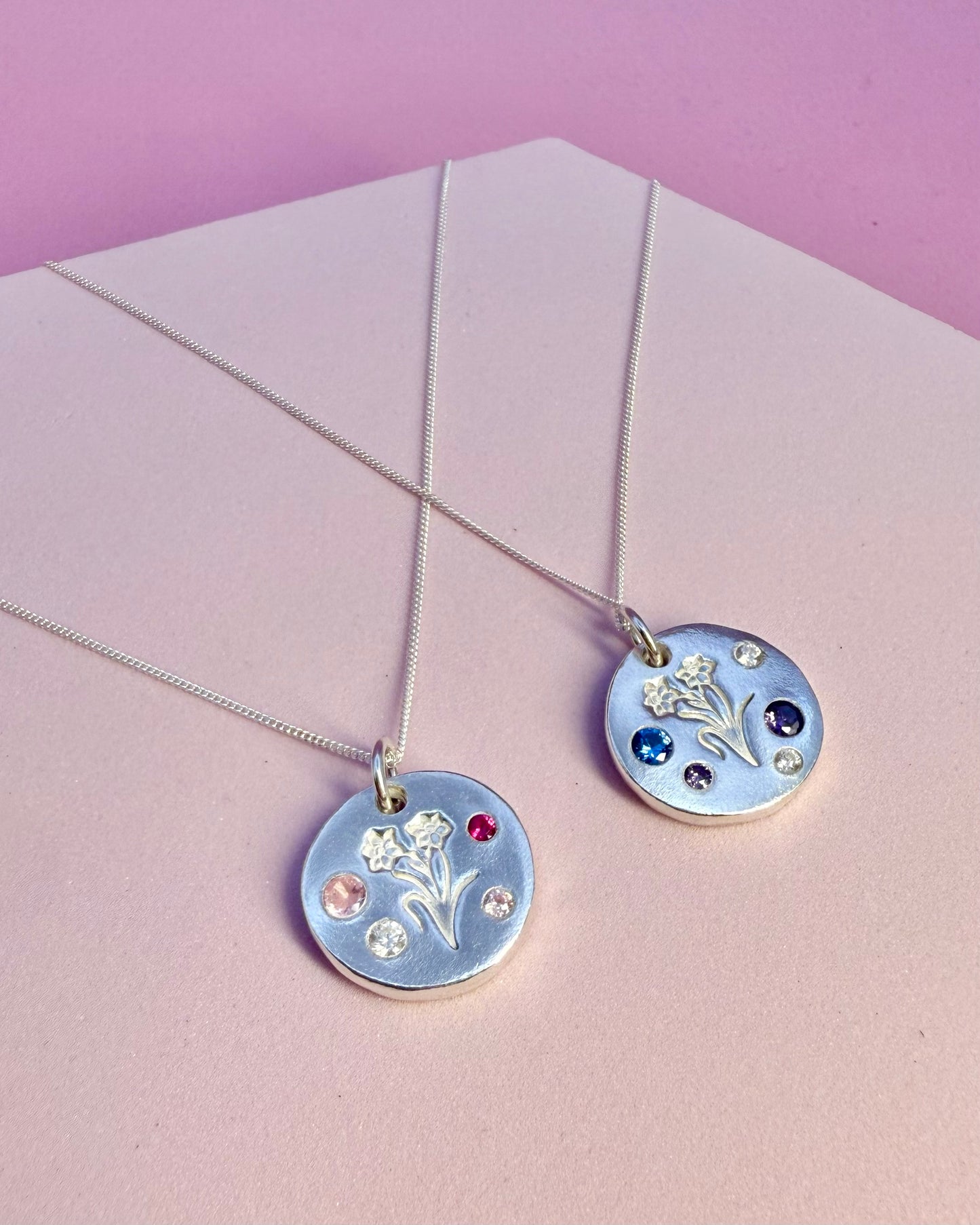 (Made to order) Daffodil necklace - solid silver with cubic zirconia