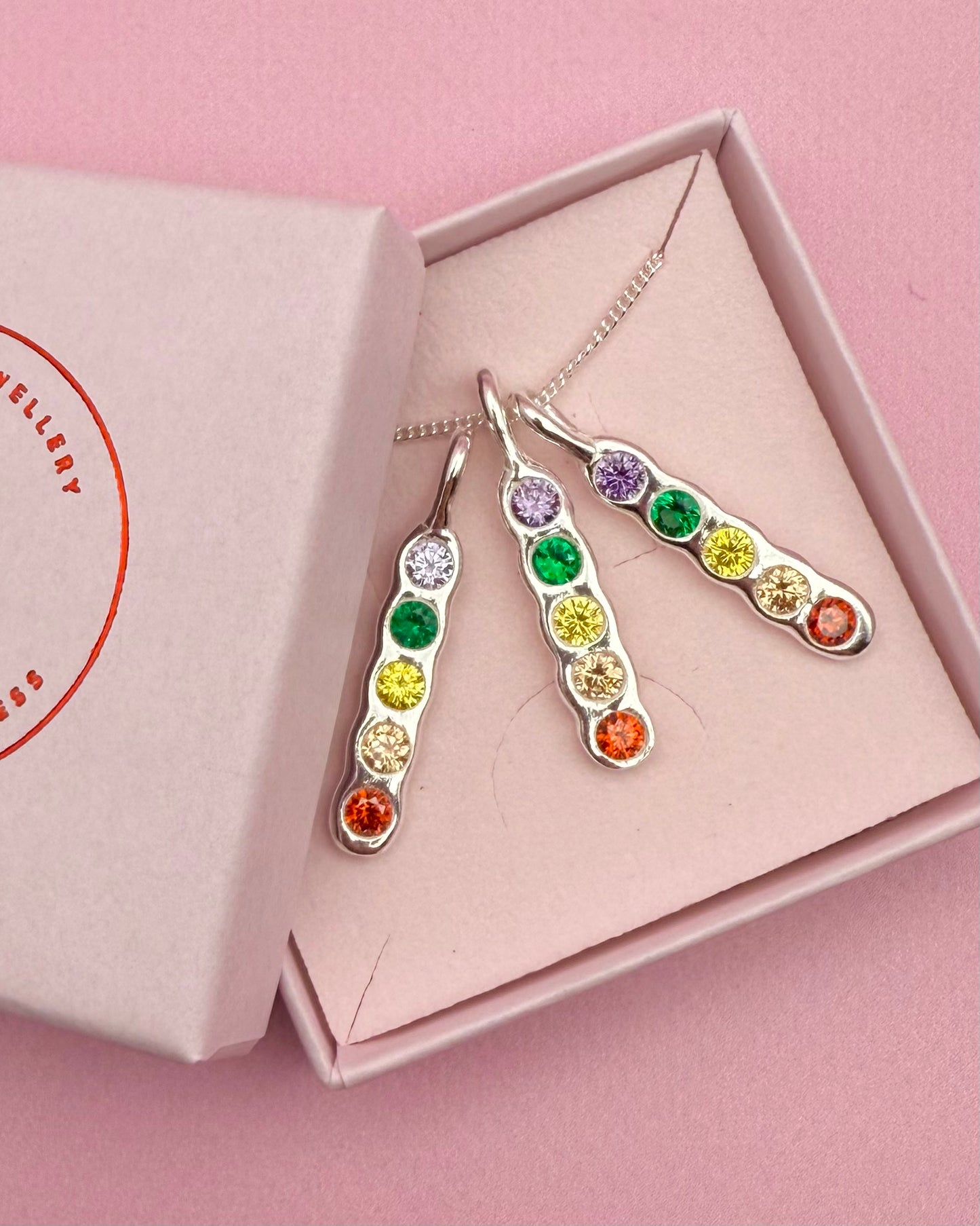 Rainbow pendant - solid silver with cubic zirconia