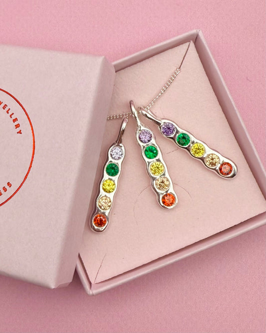 Rainbow pendant - solid silver with cubic zirconia