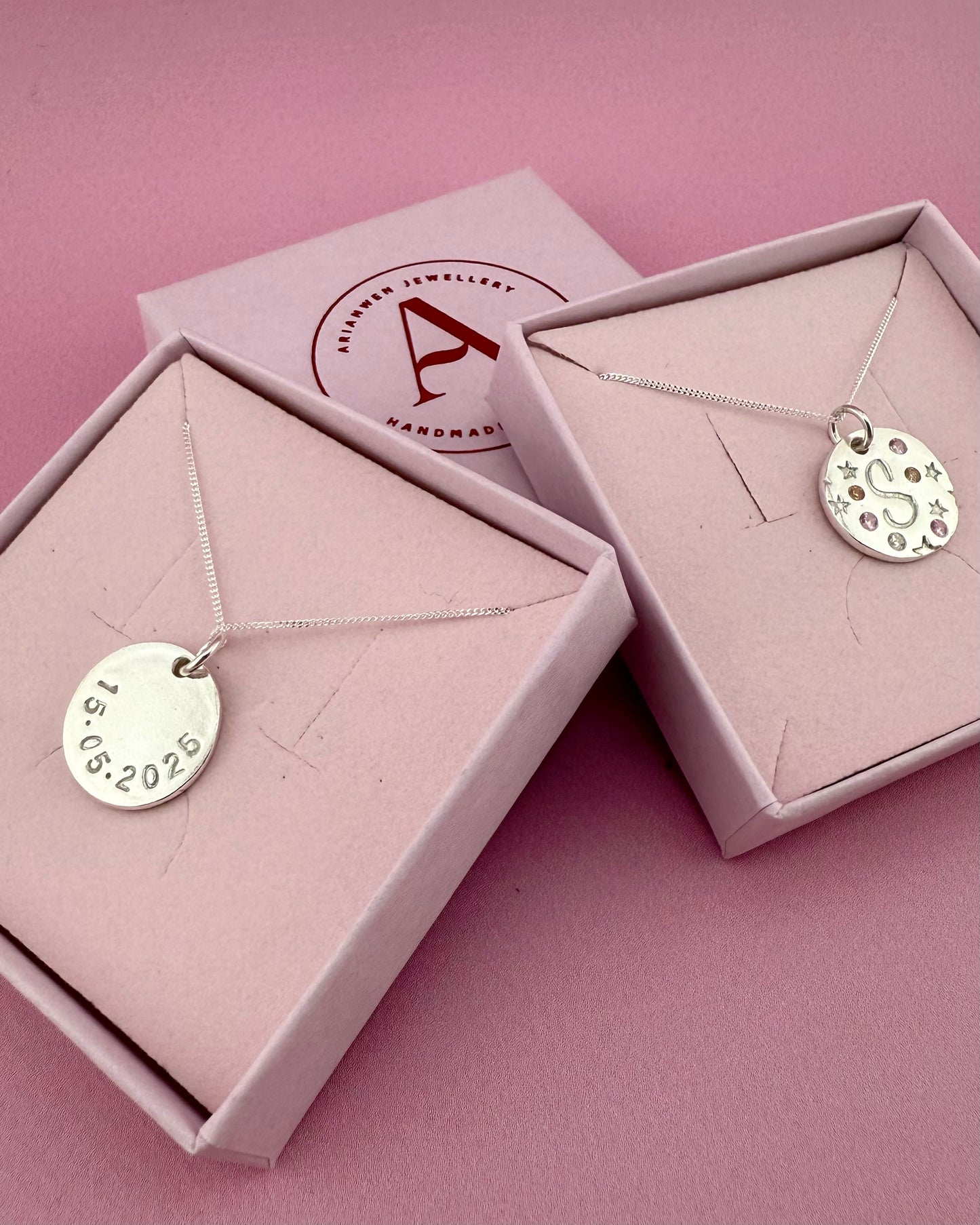 (Made to order) Seren Initial Necklace - Solid Fine Silver with Cubic Zirconia Gemstones