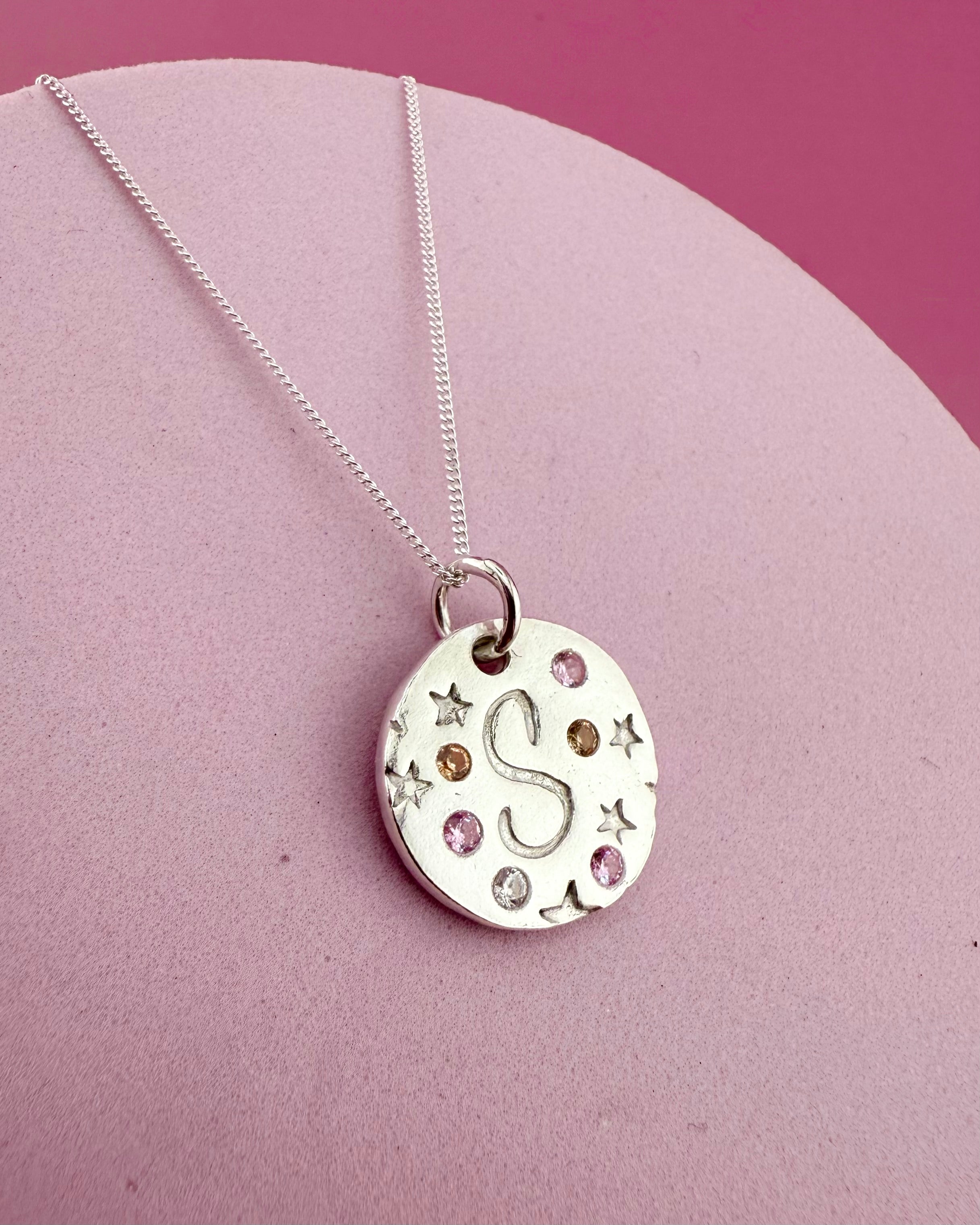 Personalised Seren Initial Necklace - Solid Fine Silver with Cubic Zirconia