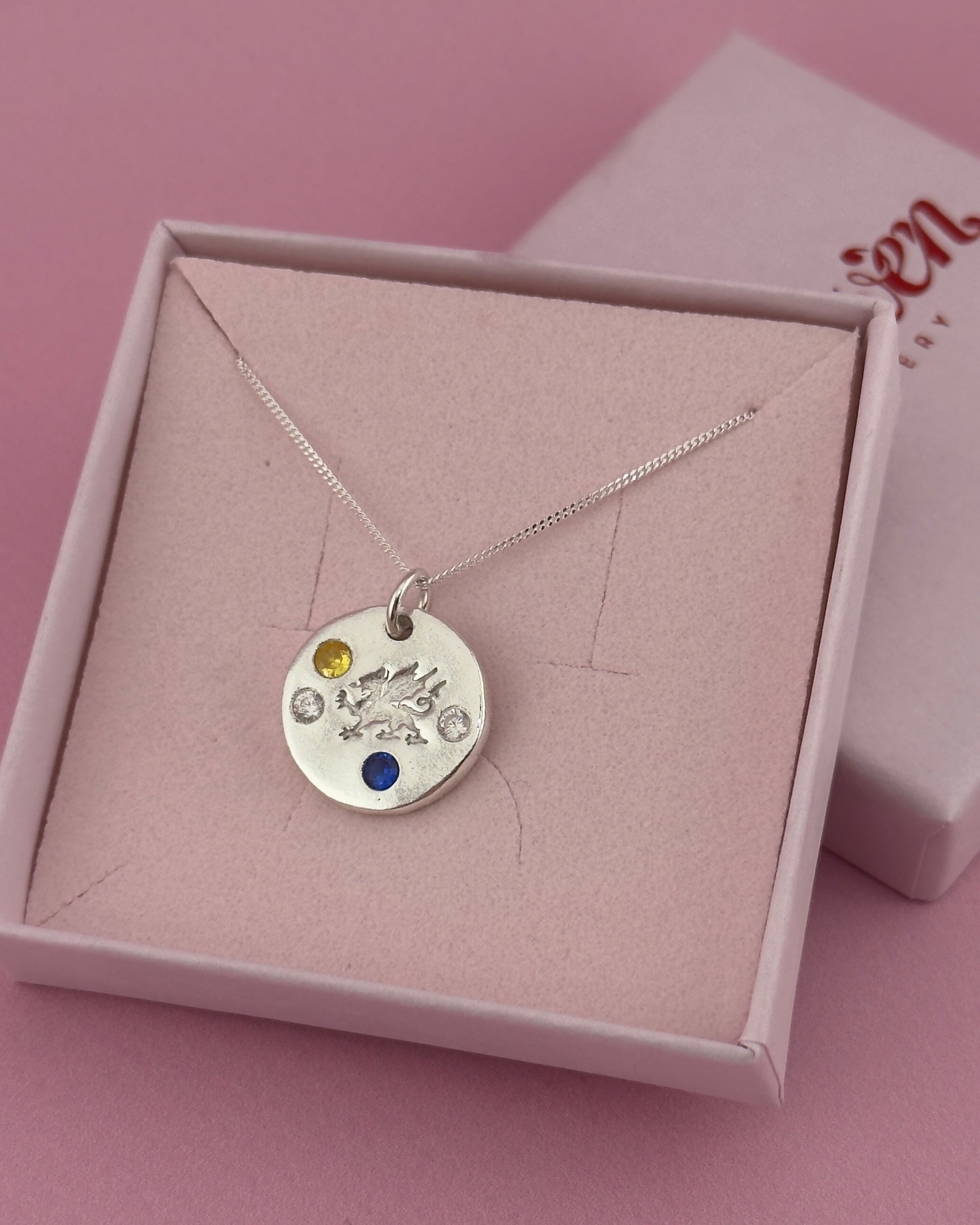 Personalised Draig Cymraeg Welsh Dragon Necklace - Solid Fine Silver With Cubic Zirconia