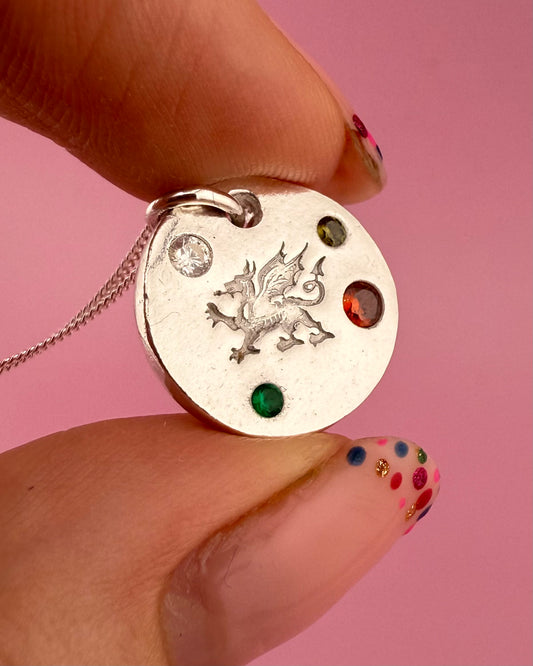 (Made to order) Welsh Dragon Necklace - Solid Silver With Cubic Zirconia