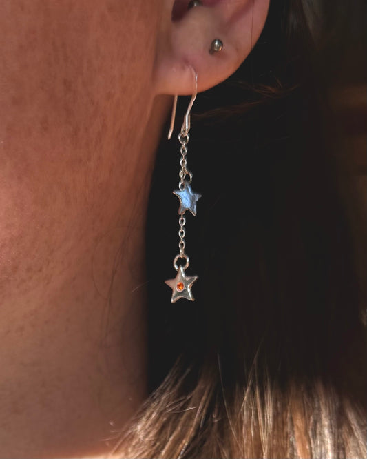 (Made to order) Shooting star drop earrings - solid fine silver