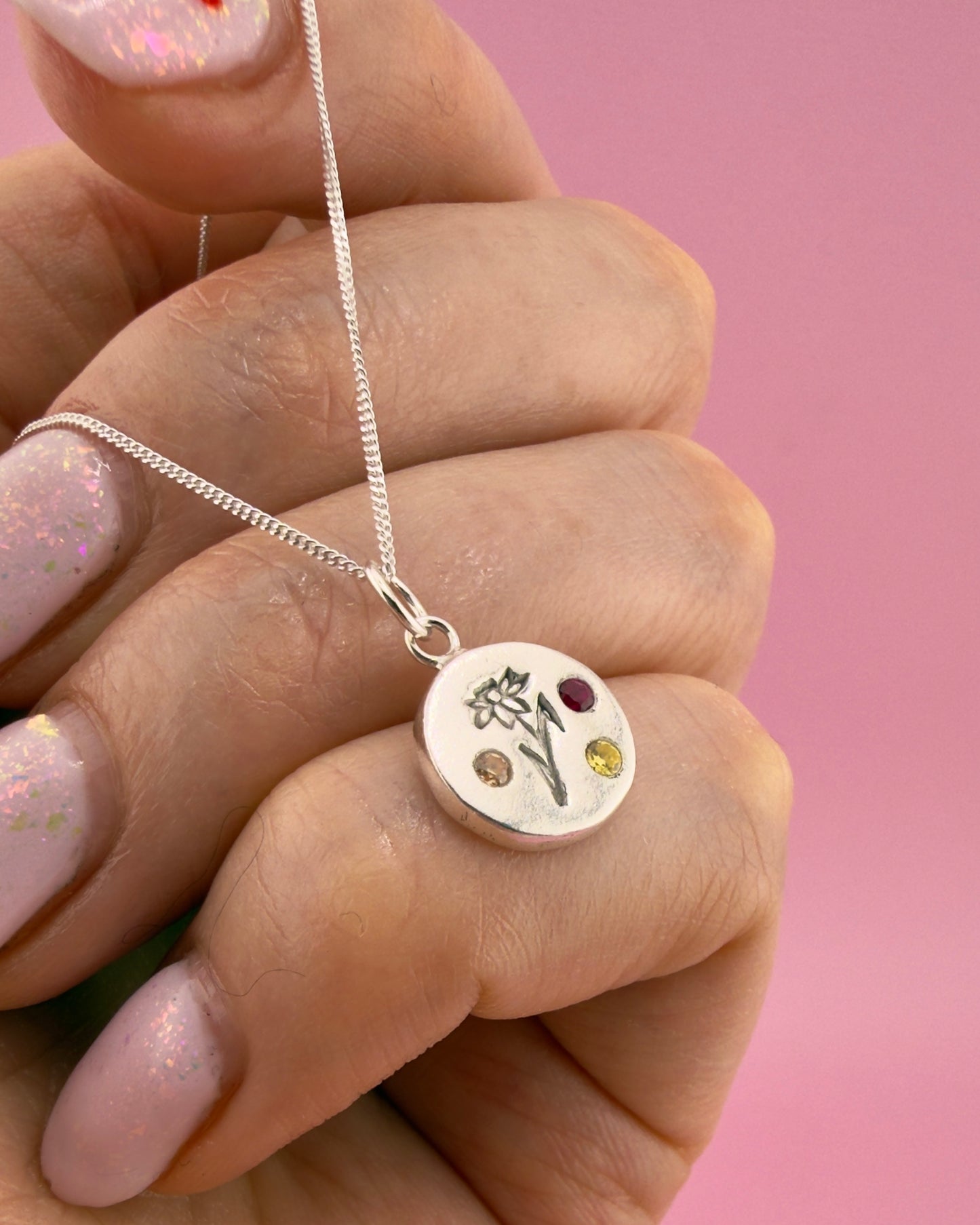 Personalised Mini Welsh Daffodil Necklace - Solid Fine Silver