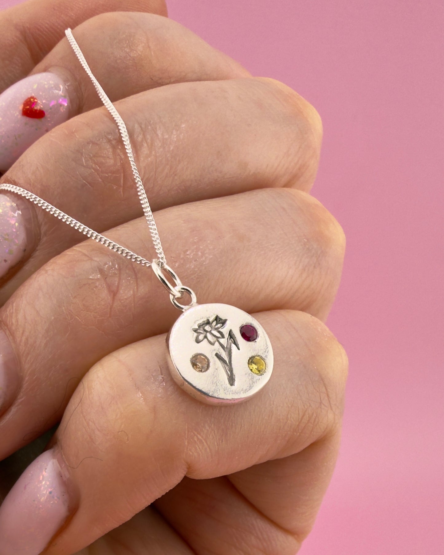 Personalised Mini Welsh Daffodil Necklace - Solid Fine Silver