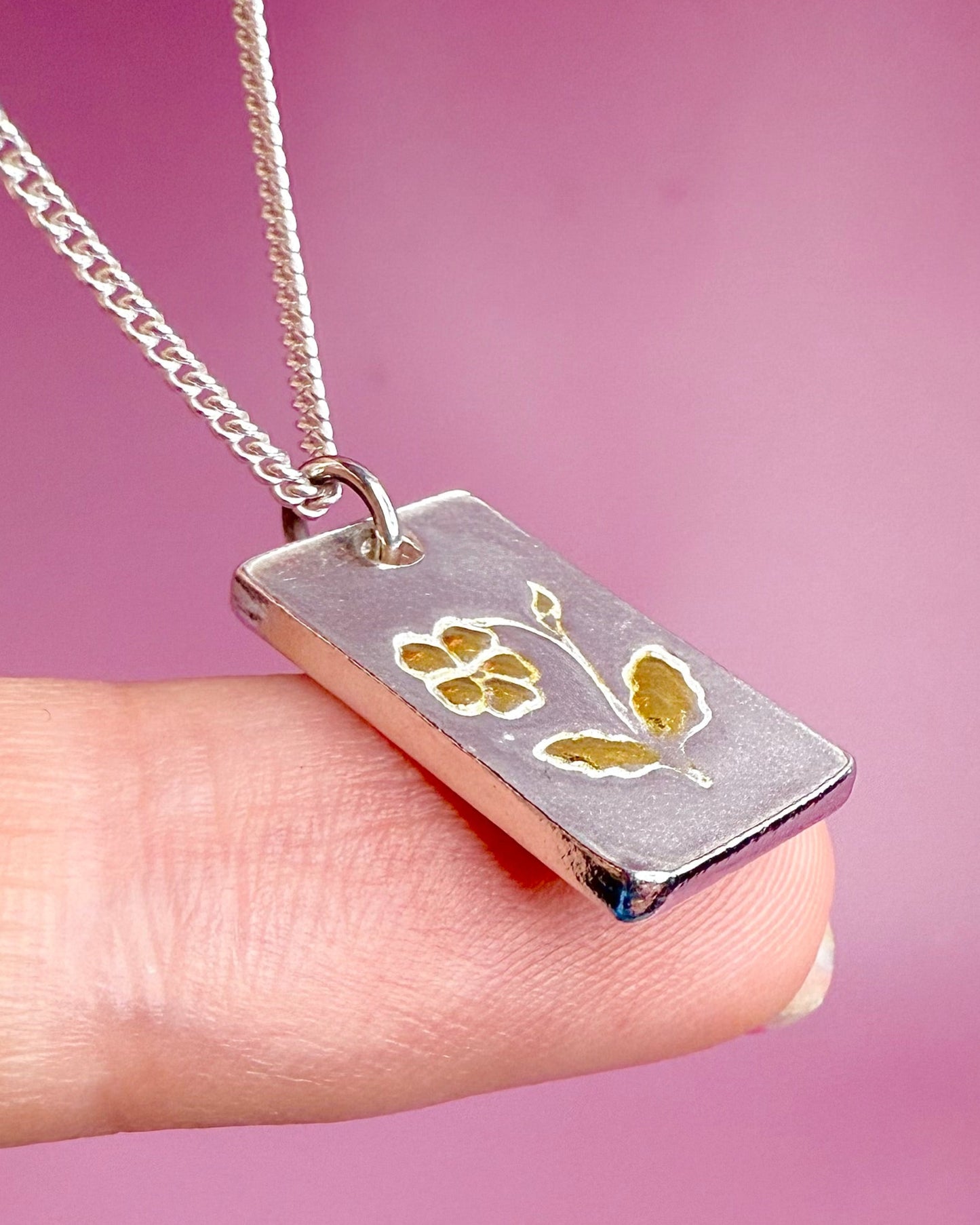 (Made to order) Birth Flower Pendant - Solid Silver With 24k Accent Gold And Cubic Zirconia Gemstones