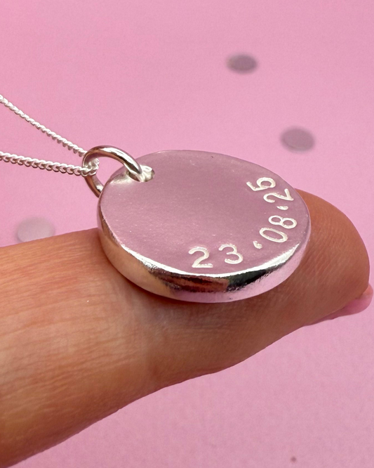 Personalised Curved Text Pendant - Solid Silver with Cubic Zirconia