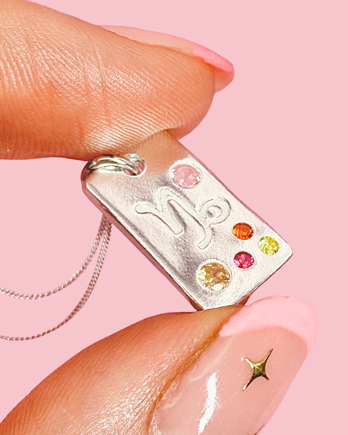 (Made to order) Zodiac Necklace - Solid Fine Silver With Cubic Zirconia Gemstones