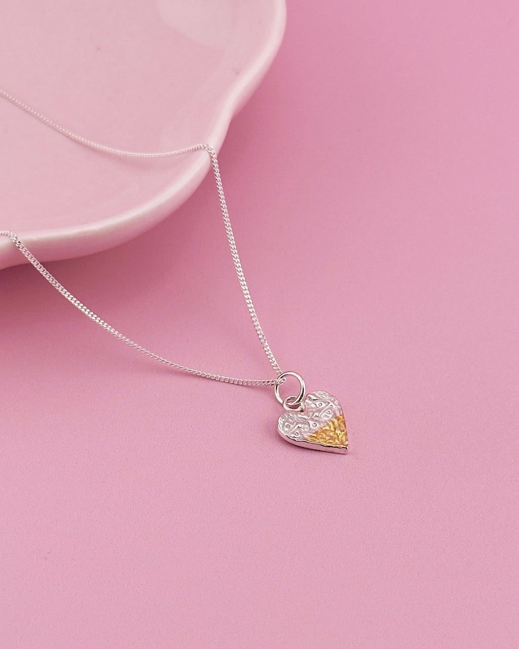 Calon Celtaidd - Mixed Metal Celtic Knot Heart Necklace - Solid Fine Silver With 24k Gold - Arianwen Jewellery