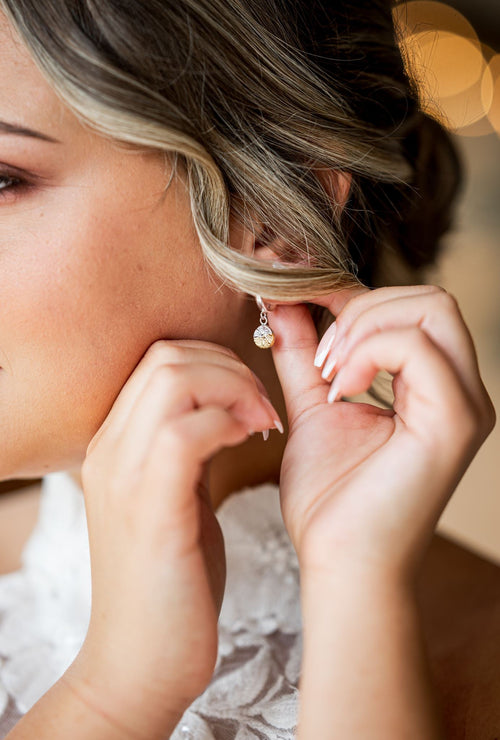 Mixed Metal Celtic Knot Huggie Hoop Earrings - Solid Fine Silver with 24k Gold - Arianwen Jewellery