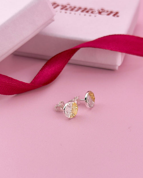 Mixed Metal Celtic Knot Stud Earrings - Solid Fine Silver with 24k Gold - Arianwen Jewellery
