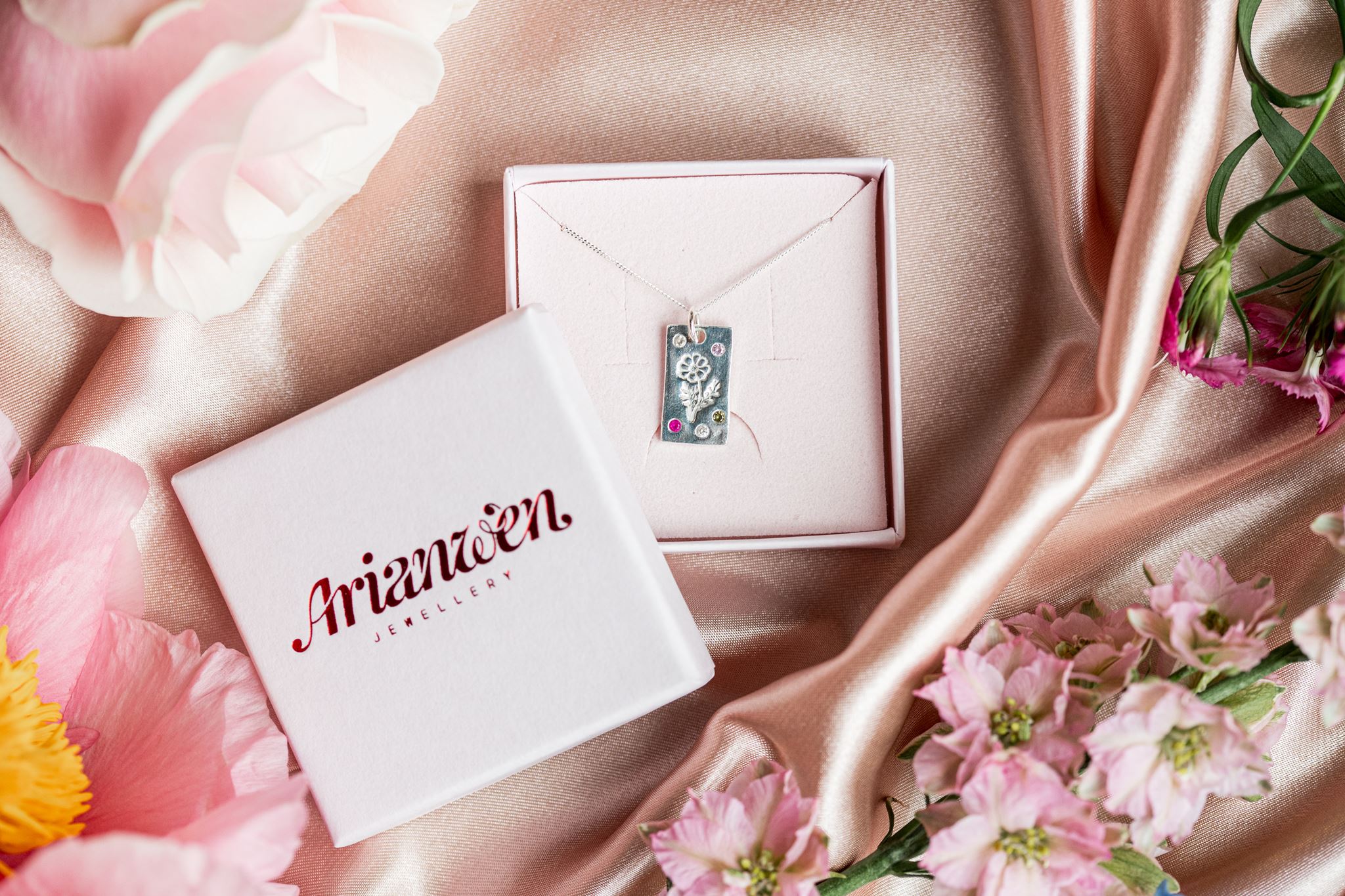 Personalised Birth Flower Necklace - Solid Fine Silver with Cubic Zirconia - Arianwen Jewellery